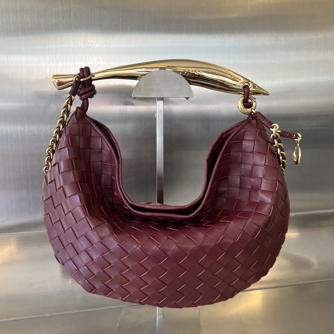 Small Sardine Intrecciato Leather Shoulder Bag With Chain Bordeaux